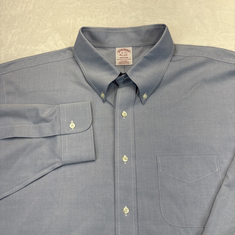 Brooks Brothers Madison OCBD Dress Shirt Mens 18-34 Blue Supima Non-Iron Big Tal